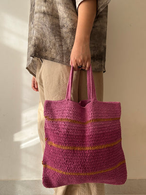 Pink & Brown Striped Crochet Bag