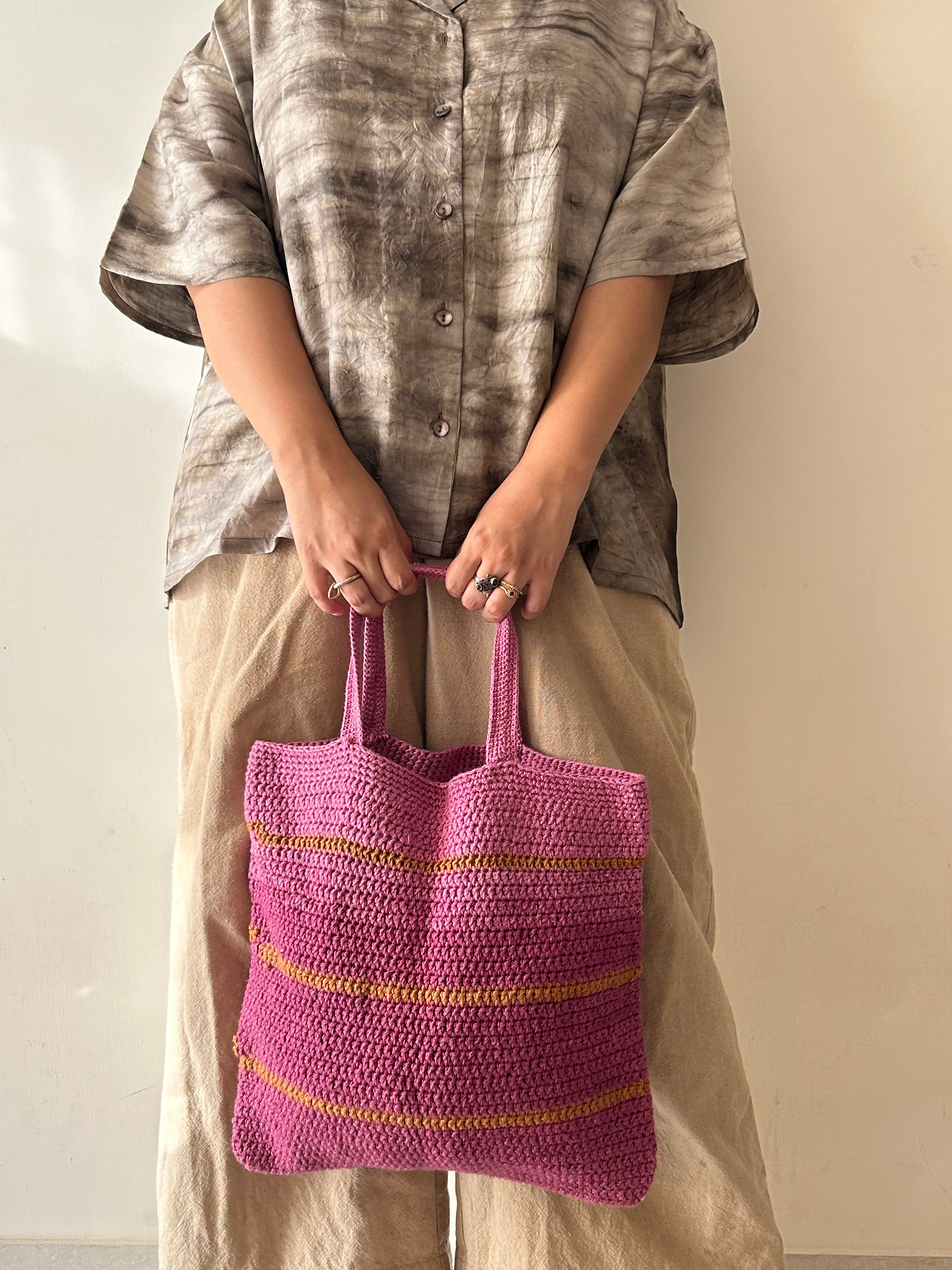 Pink & Brown Striped Crochet Bag