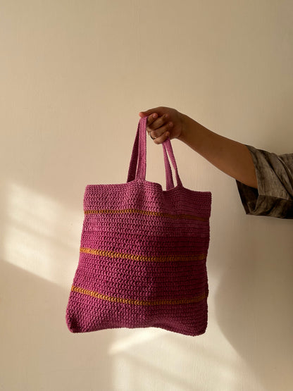 Pink & Brown Striped Crochet Bag