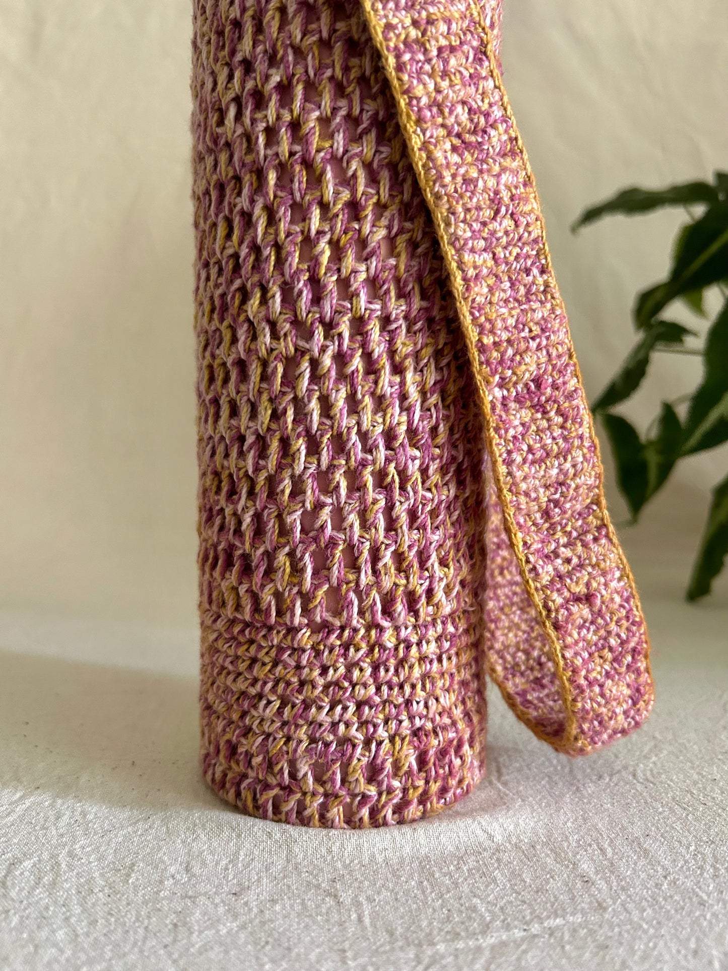 Petunia Plant Dyed Crochet Bottle Holder