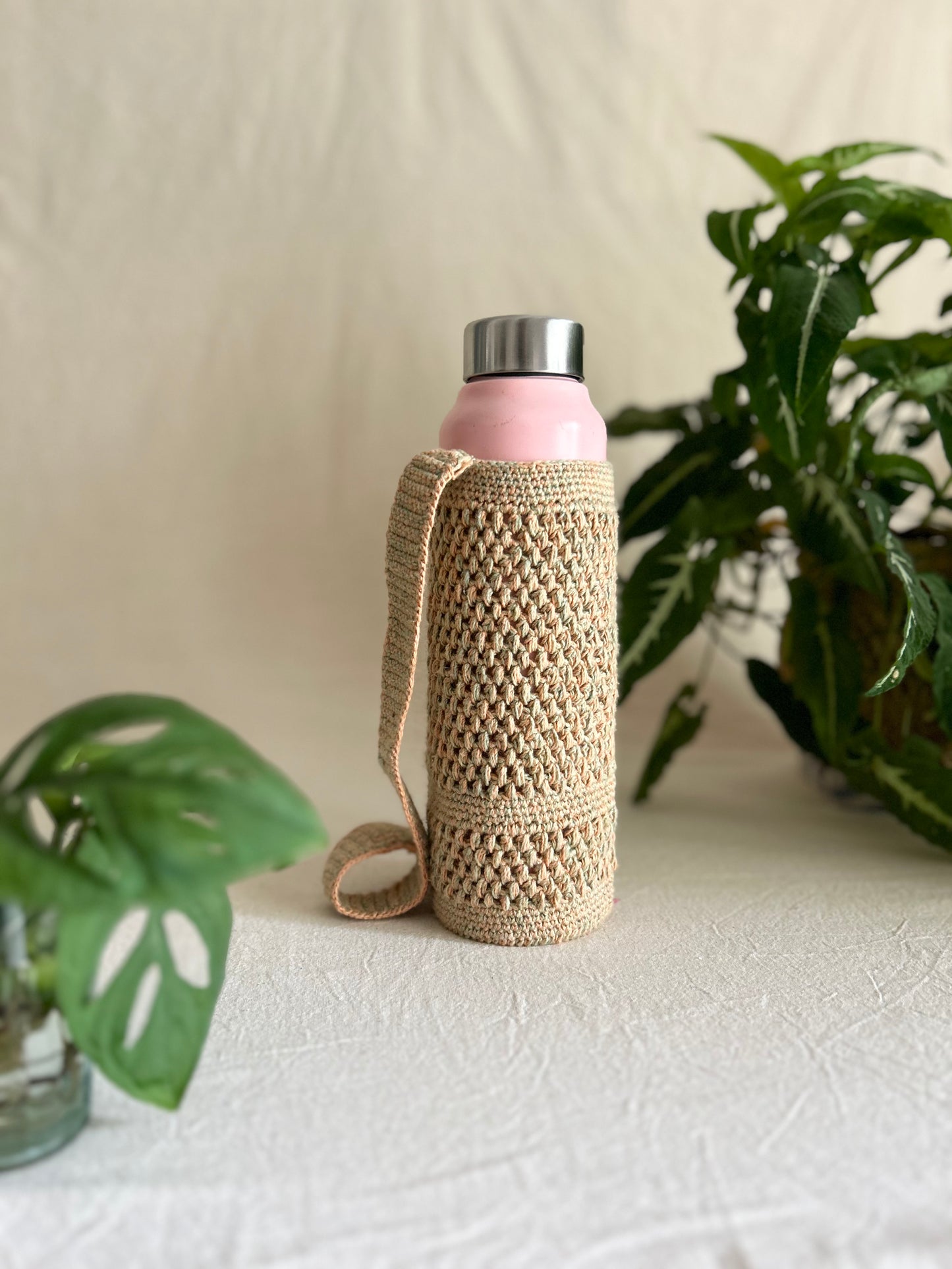 Apricot Plant Dyed Crochet Bottle Holder